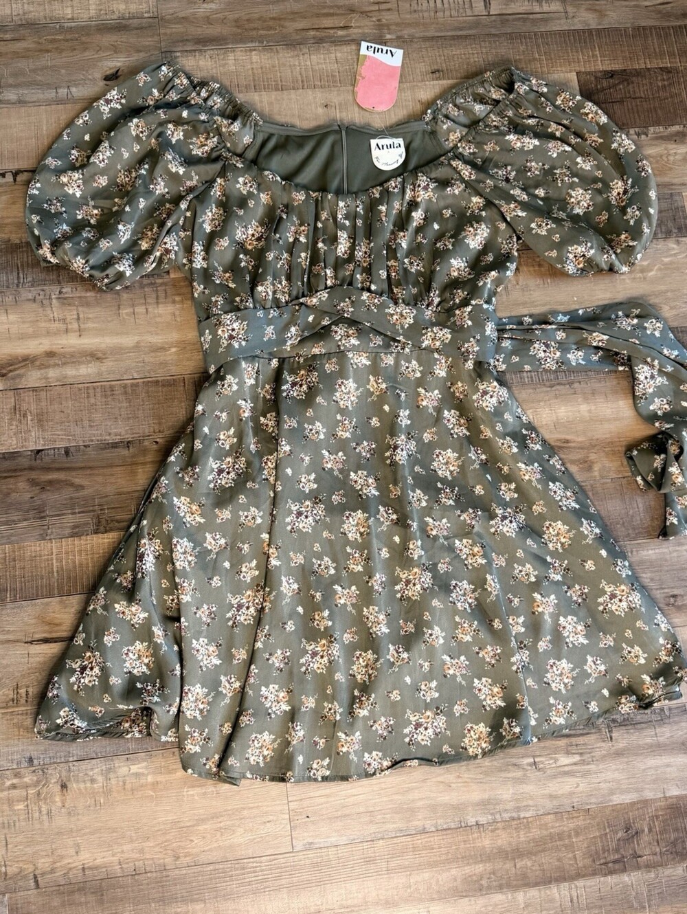 Arula Dress Size 1X Smocking Flowers Green Black Coachella Wedding NWT